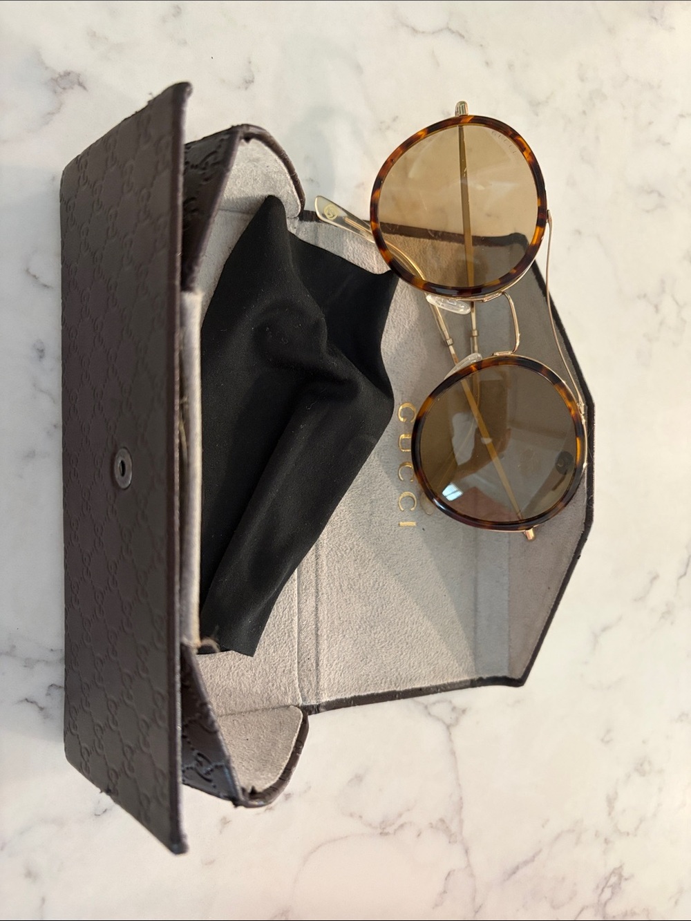 Gucci Women's Round Tortoiseshell Sunglasses with Gold Frame